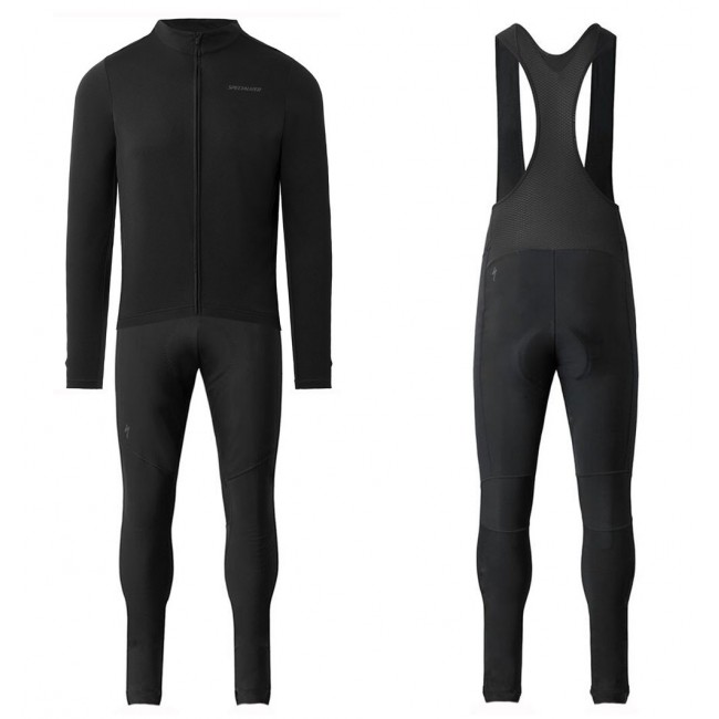 2020 Specialized Zwart Wielerkleding Set Wielershirt Lange Mouw+Lange Fietsbroeken Bib 690MNPI