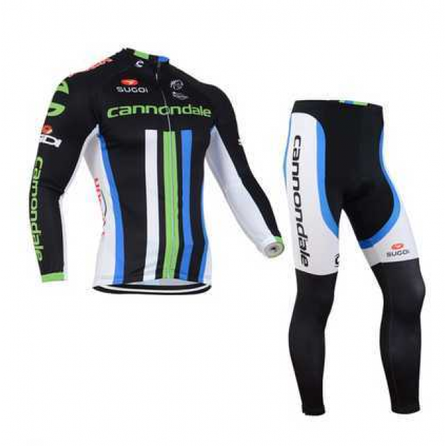 2014 Cannondale Wielerkleding Set Wielershirt Lange Mouw+Lange Fietsbroeken Wit Groen Blauw