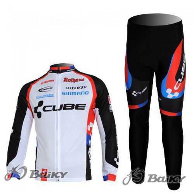Cube Fintro Wielerkleding Set Wielershirts Lange Mouw+Lange Fietsbroeken Wit Zwart