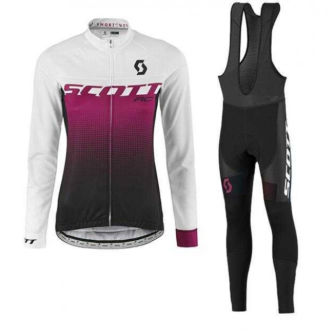 2016-2017 Nalini Fietskleding Wielershirt Lange Mouw+Lange Fietsbroeken Bib Purper Zwart Wit Dames