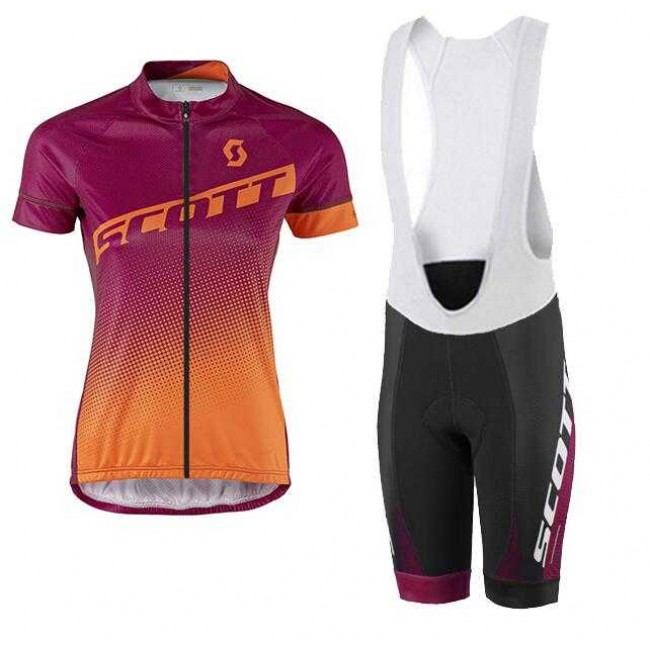 2016-2017 Scott Fietskleding Set Fietsshirt Met Korte Mouwen+Korte Koersbroek Oranje Dames